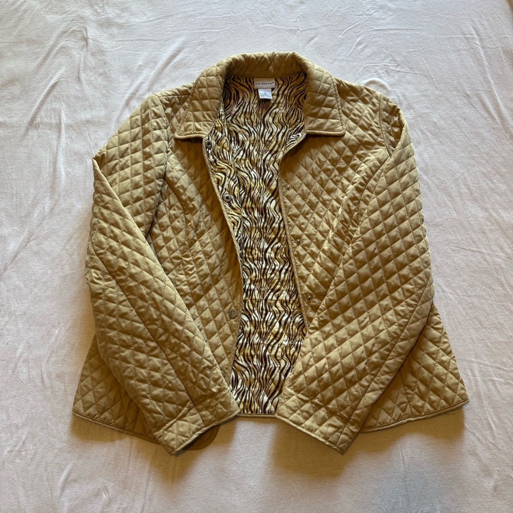 Kim Rogers Quilted Tan Jacket with Zebra Lining - Size 12